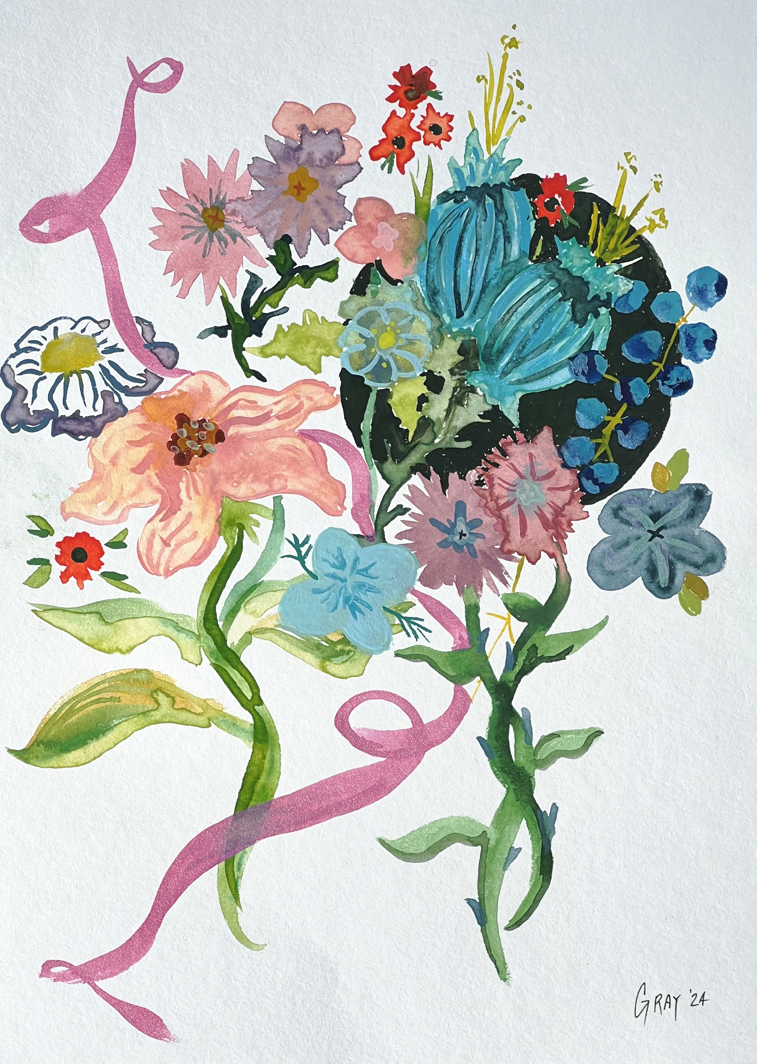 Colorful abstract floral collage by Gray Tambling